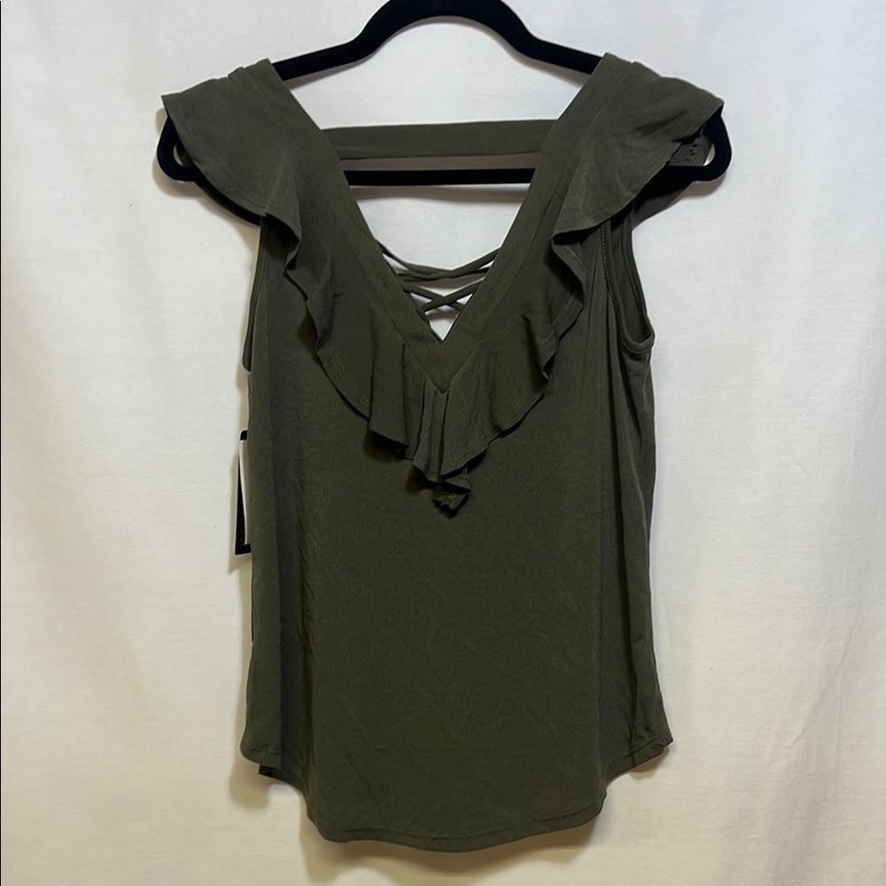 BCX Green Ruffled Tie Front Tank Top - Picture 4 of 4